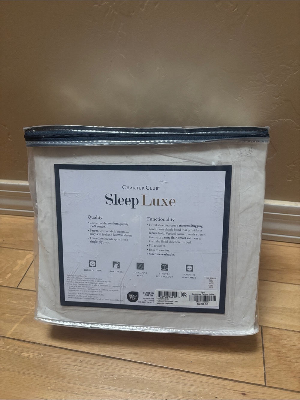 NWT Charter Club Sleep Luxe 800 TC 100% Cotton Queen Sheet Set - White/Cream